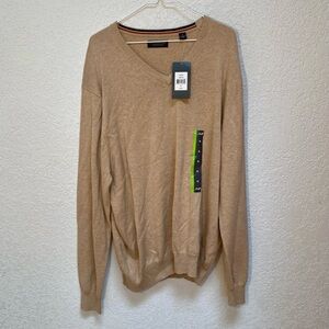 John Bartlett Consensus Sweater Men’s XL V-Neck Long Sleeve Tan Oatmeal Heather